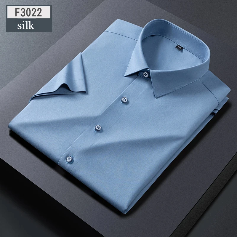 

New in shirt hight quality summer Silk thin short sleeve shirts for men slim fit formal shirt elasticoffice Anti wrinkle clothes