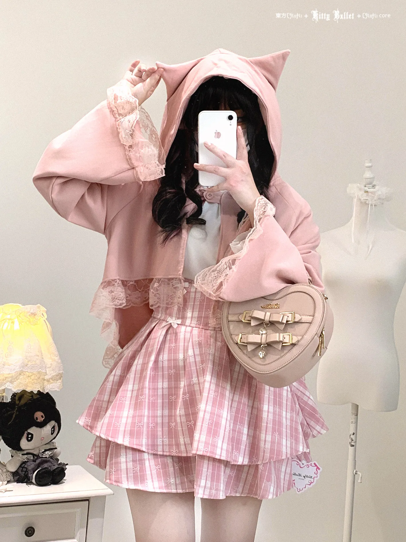 Subculture Homebody Loose Cat Ear Hooded Short Cape Coat Women 2026 Spring New Hooded Pointed Ear Casual Lace Trim Top