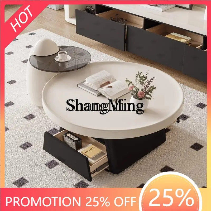 

ZYY home round coffee table living room modern minimalist French retro high-end coffee table