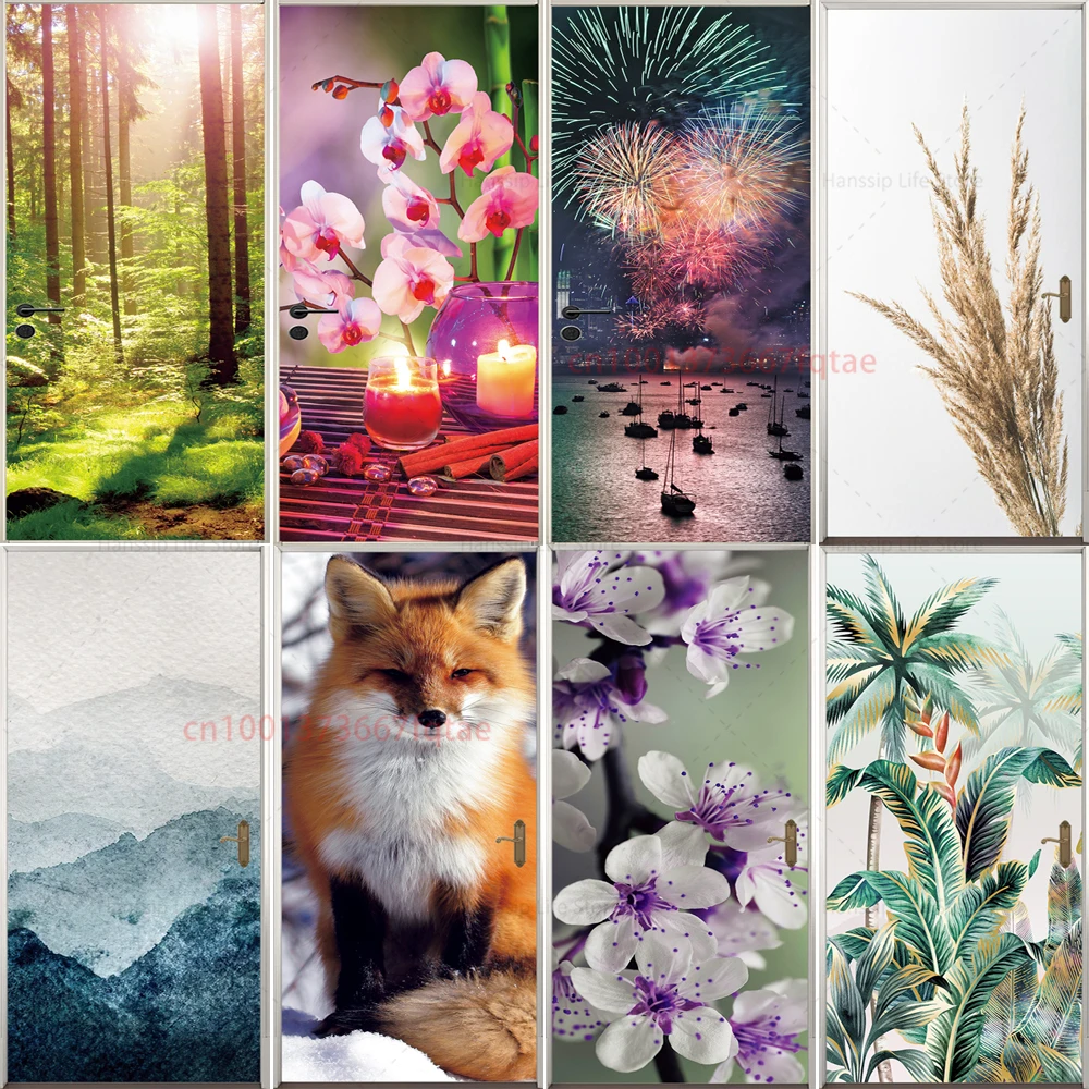 3D Wallpaper Flower wall Door Sticker Green series Renovation Self-Adhesive Bedroom Wall PVC Sticker forest Decoration Sticker