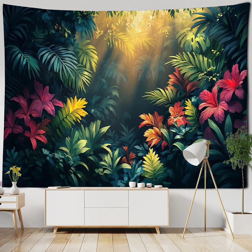 Bohemian Style Tropical Plant Tapestry - Psychedelic Wall Hanging Art for Home Background Decoration Various Sizes Available