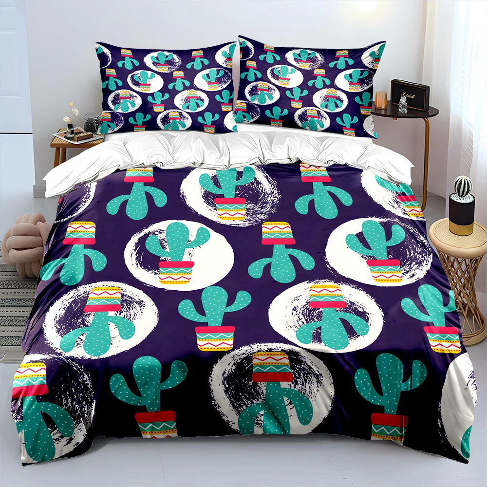 Colorful cactus with circular background Bedding Set 1 Duvet Cover 2 Pillowcases for Adult and Children Luxury Gift Full Size