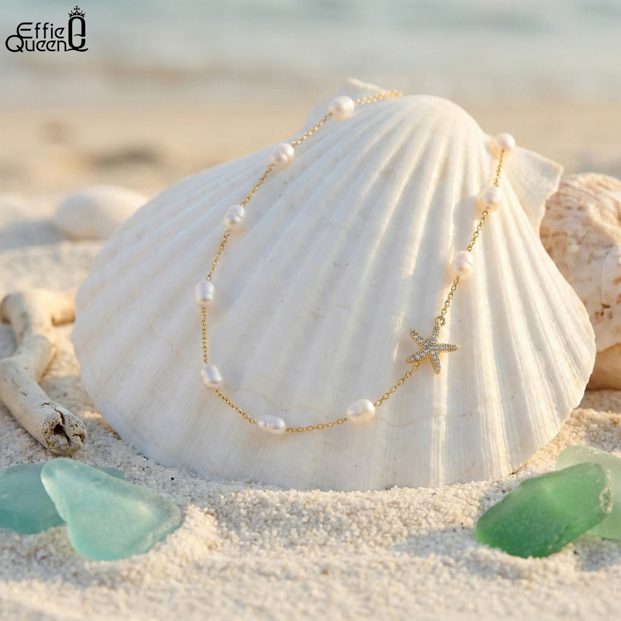 EFFIE QUEEN Natural Pearl Choker Naszyjnik Moda 925 Sterling Silver Starfish 5A CZ Naszyjnik Biżuteria imprezowa Prezent dla kobiet BQN06 — zdjęcie 4