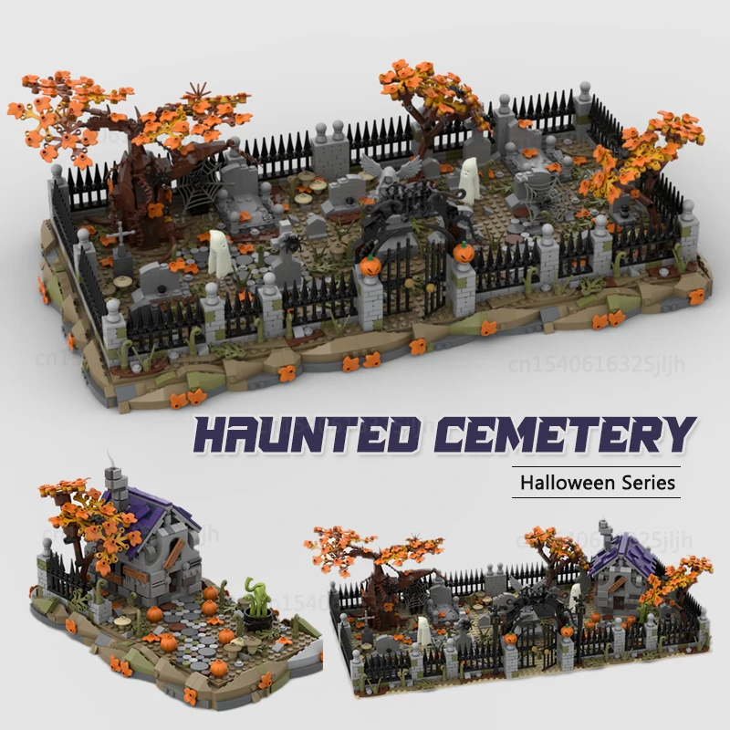 MOC Building Block of Grave Tombstone for Children, Haunted Memorial, Model City Acessórios, Abóboras, Flores, Brinquedos de Halloween, Presente