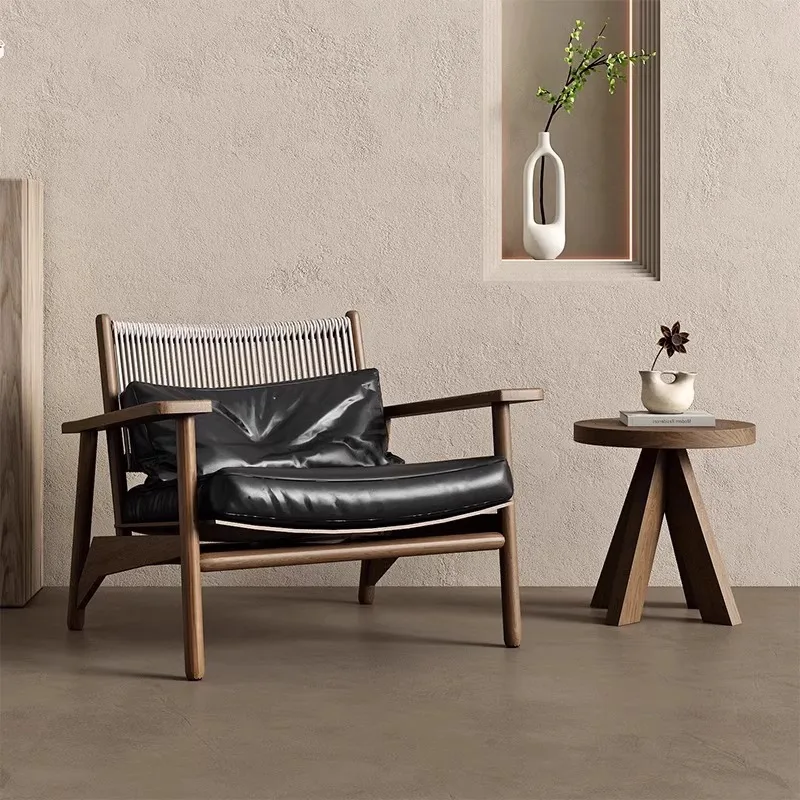 Cadeira de sofá ao ar livre corda tecida wabi-**** vento única cadeira de vime à prova dwaterproof água varanda jardim homestay pátio móveis de madeira maciça