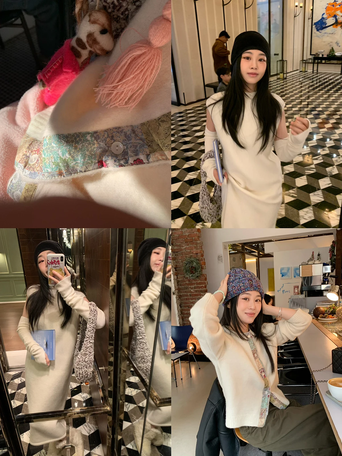 

Ele Spliced Knit Sweater Cardigan Pure Desire War God Finger Casual Commute Sle Loose Fit Double Ro Knitted Method