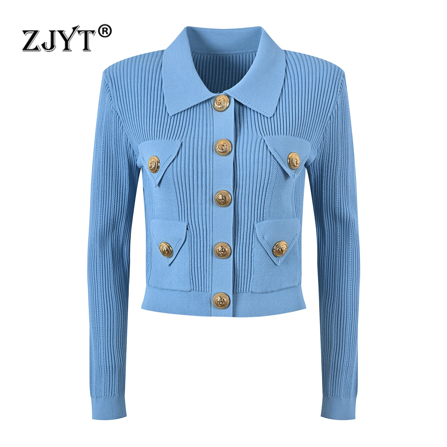 ZJYT Autumn Winter Single Breasted Buttons Cardigan Sweaters for Women Turn Down Neck Knitted Tops Jersey Mujer Fashion 2024 New