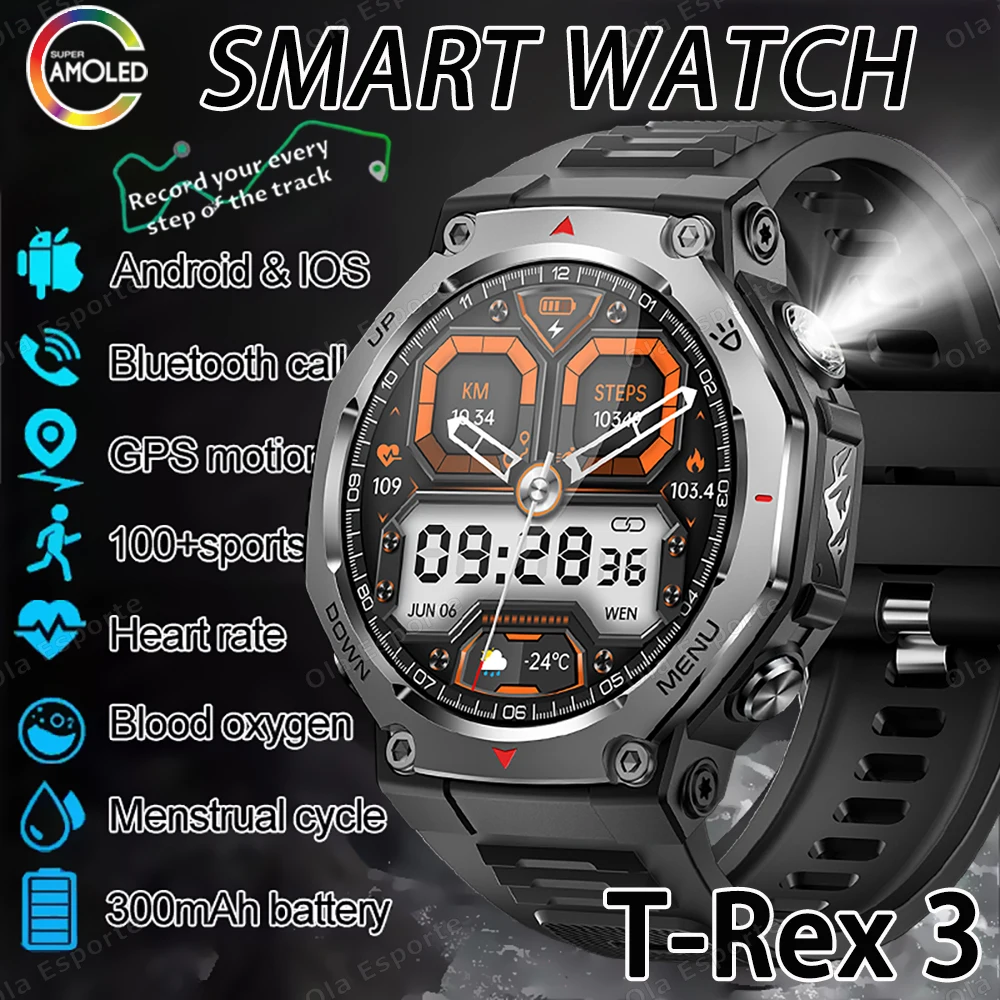 

Новые умные часы T-Rex3 Ultra GPS 2025 для мужчин, прочные военные умные часы с Bluetooth-звонком, 10 атм, водонепроницаемые, 100+ спортивных режимов, часы