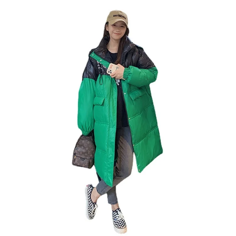 New 2023 Cotton Clothing Women's Winter Long Thick Loose Hooded Contrast Color Parkas Student Warmth