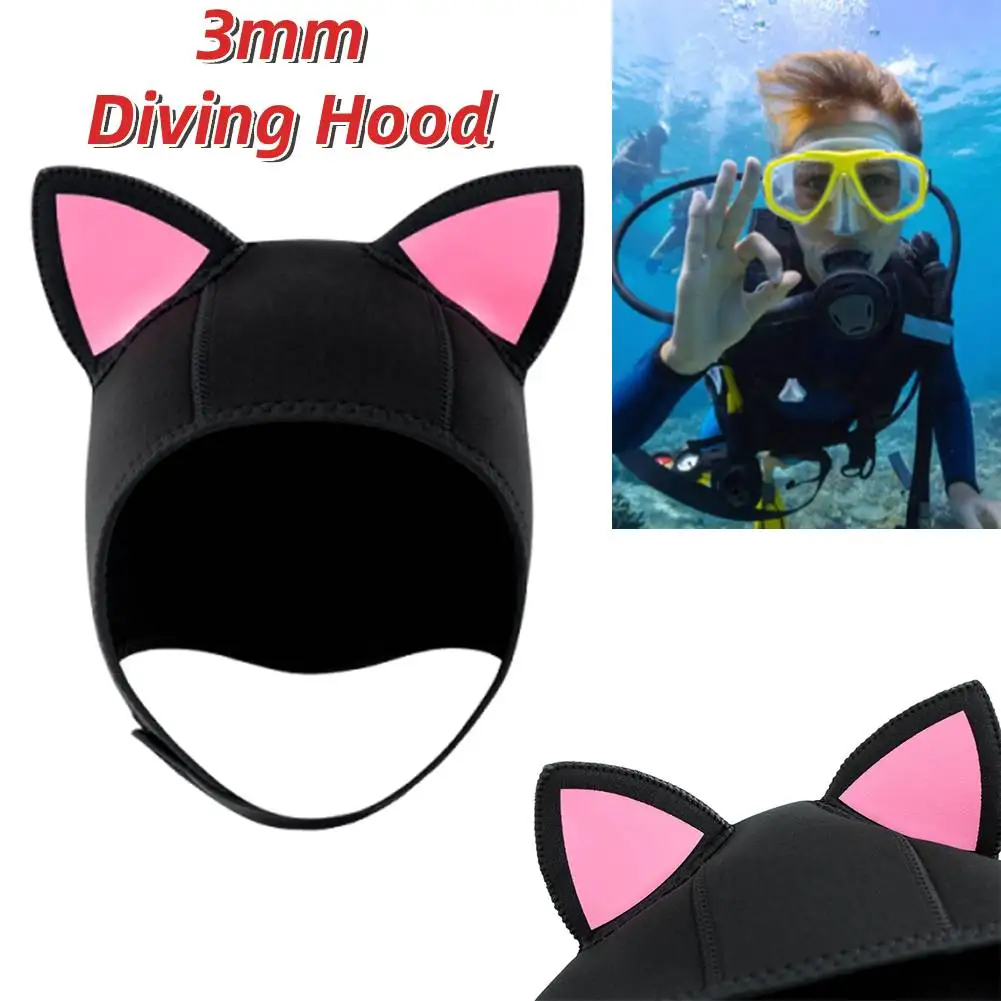 

Cat Ears Diving Hood Scuba Diving 3mm Neoprene Hood Elastic Wetsuit Hood Adjustable Thermal Surfing Hood for Snorkeling Kayaking