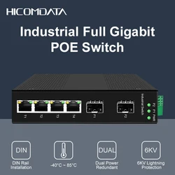 Interruptor Ethernet HiCOMDATA POE, Gigabit Industrial Completo, 2 SFP, 4 Portas RJ45, 1000Mbps