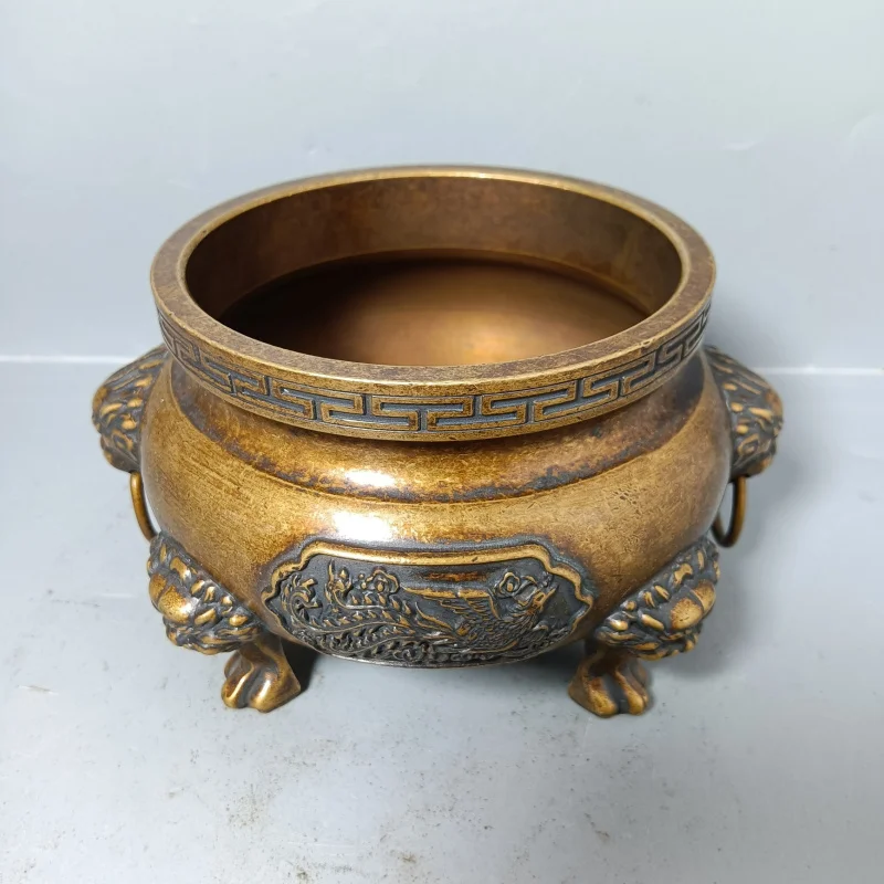 Antique Collection Dragon and Phoenix Home Decoration Copper Incense Burner Ornament Creative Gift Craft