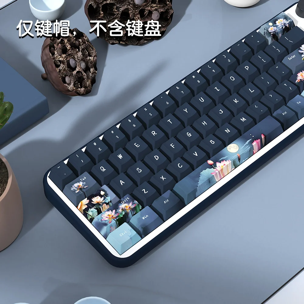 158 Keys Lotus Moon Keycaps Cherry Profile PBT Dye Sublimation Keycap For Cherry MX Switch Mechanical Keyboard Accessories