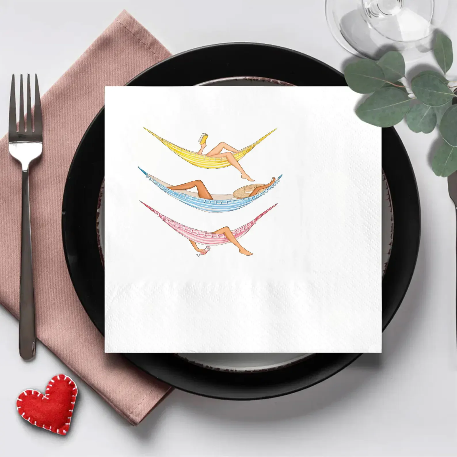 Servilletas de fiesta de hamaca, servilletas tropicales de verano, vajilla divertida para despedida de soltera en la playa, servilletas impresas personalizadas, traje de boda de destino