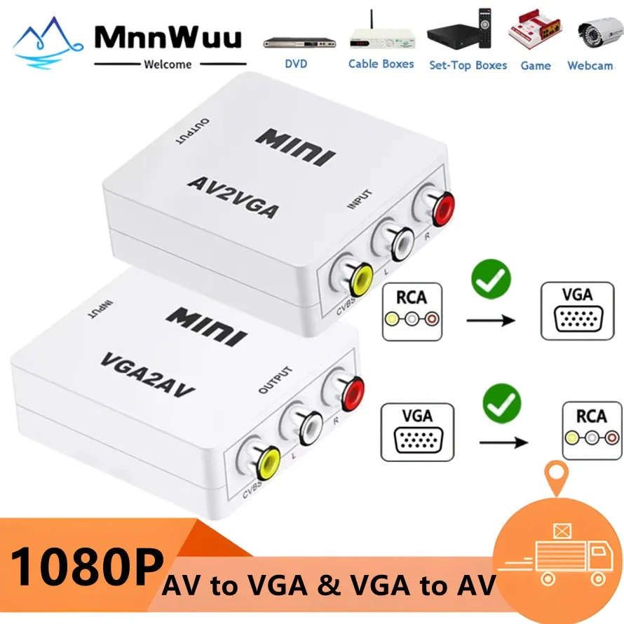 1080P AV RCA إلى VGA محول VGA إلى AV RCA دعم PAL NTSC محول فيديو مع إخراج صوت 3.5 مللي متر للتلفزيون فك التشفير رصد الكمبيوتر #1