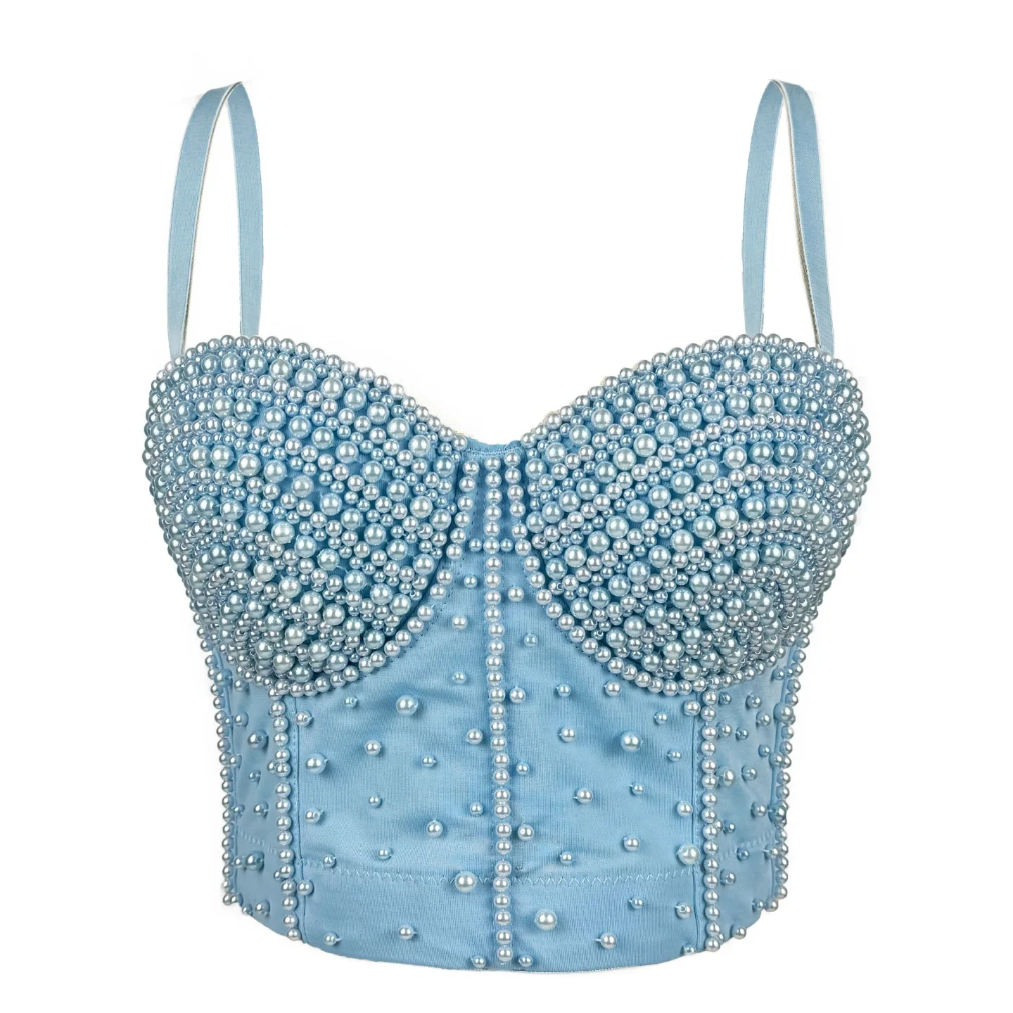 

2025 Women Spring New Pearl Model Wearing Body Sculpting Fish Bone Bra with Chest Pad Corset Top