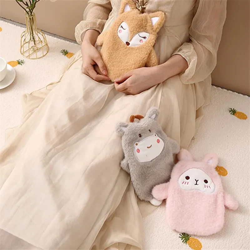 350ML Cute Cartoon Plush Hot Water Bottle Hand Warmers Water Bag Hand Warmer Filled Explosion-proof Portable Hot Water Bags