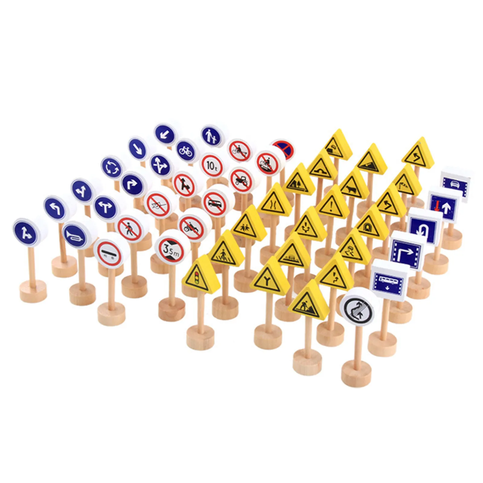 50Pcs Wooden Road Sign Learning Set for Kids Early Education Cognitive Development Traffic Safety Awareness Playtime Interactive