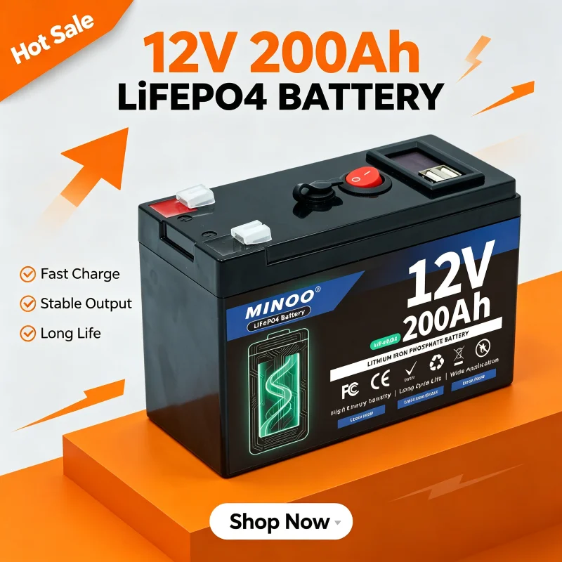 12V 180Ah LiFePO4 Solar Battery Deep Cycle Rechargeable Built-in BMS Lithium 180000mAh for Power Wheels Scooters Fish Finder
