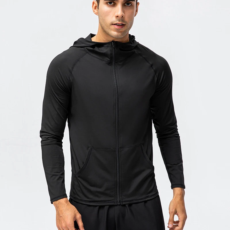 Men's Running Sport Track Hooded Jacket Full Zip Workout Athletic Fitness Jackets for Training Gym Windproof Sweatshirts