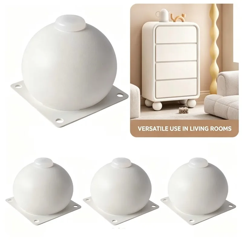 10CM White 4PCS Modern Metal Furniture Legs, Round Spherical Table Legs Suitable for Sofas TV Stands Bedside Tables