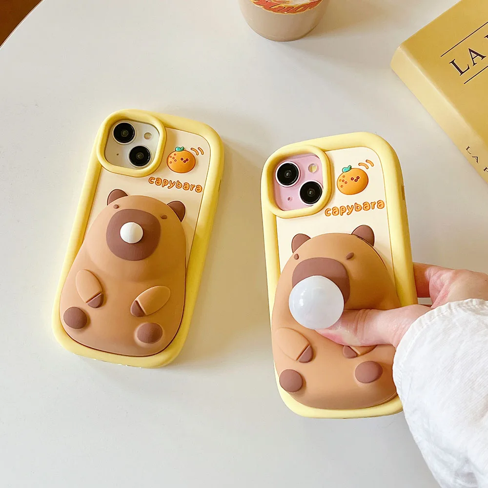 Japan Korea INS Cute 3D Hot Blowing Bubble Capybara Silicone Case For iPhone 15 14 Pro Max 13 12 ProMax 11 Soft Phone Cover kids