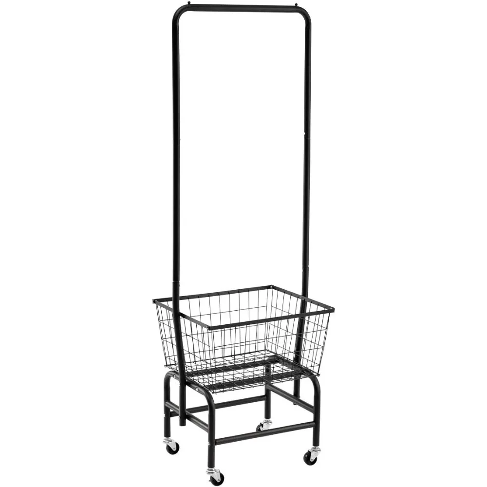 

Laundry Cart with Clothes Rack, Rolling Laundry Butler with Wire Storage Rack