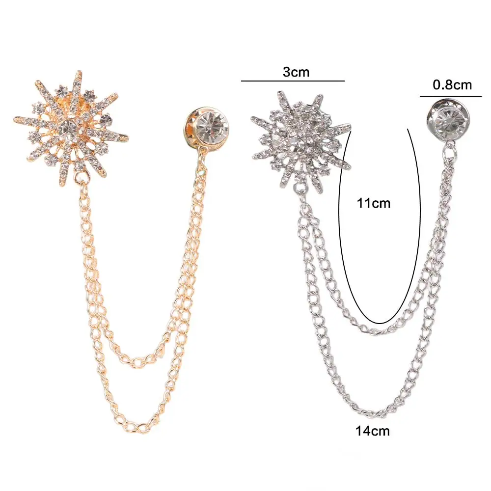 Fashion Rhinestone Star Tassel Brooch Alloy Tassel Chain Suit Collar Pin Badge Clothing Accessory Men Brooch Gift