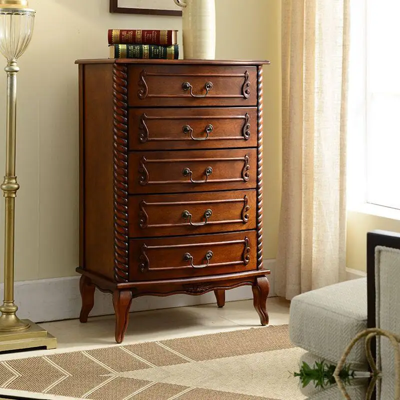 American solid wood chest of drawers Nordic retro bedroom living room drawer simple modern storage cabinet locker cabinet agains