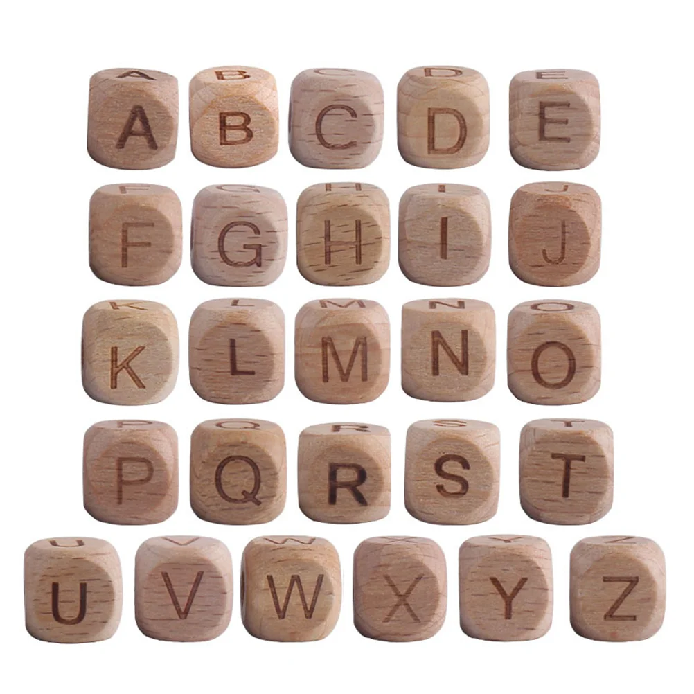 26 Pcs Beads English Alphabet Wooden Square Letter DIY Pendant Jewel Jewelry Accessory