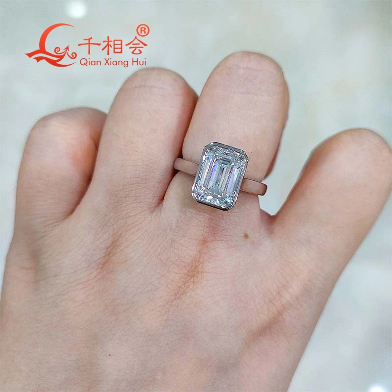 7*10mm emerald small blue sapphire  Ring  925 Sterling Silver D white Color VVS   Moissanite Diamond for jewelry making wedding