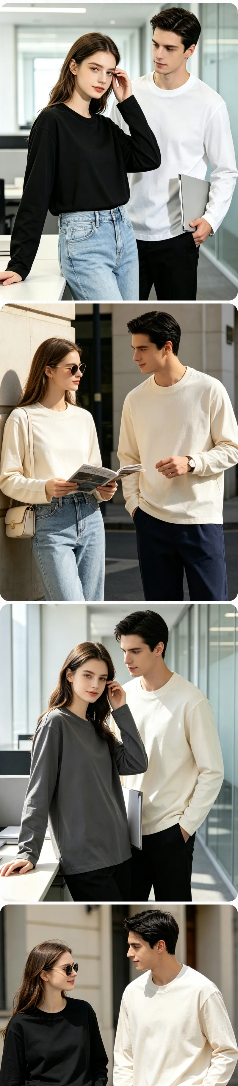 100% Baumwolle Langarm-T-Shirt, lässiger Rundhalsausschnitt, weiches Unisex-Alltags-T-Shirt, einfarbig, mit individuellem Druck und Stickerei, Oberteil für Männer und Frauen. – Detail 3