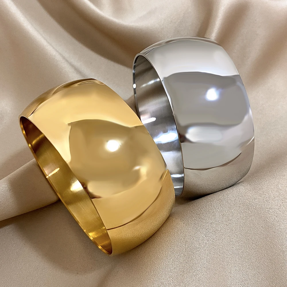 316L Glänzend Chunky Dicke Edelstahl Manschette Armreif Armbänder Für Frauen Männer Minimalistischen Charme Wasserdicht Armband Schmuck