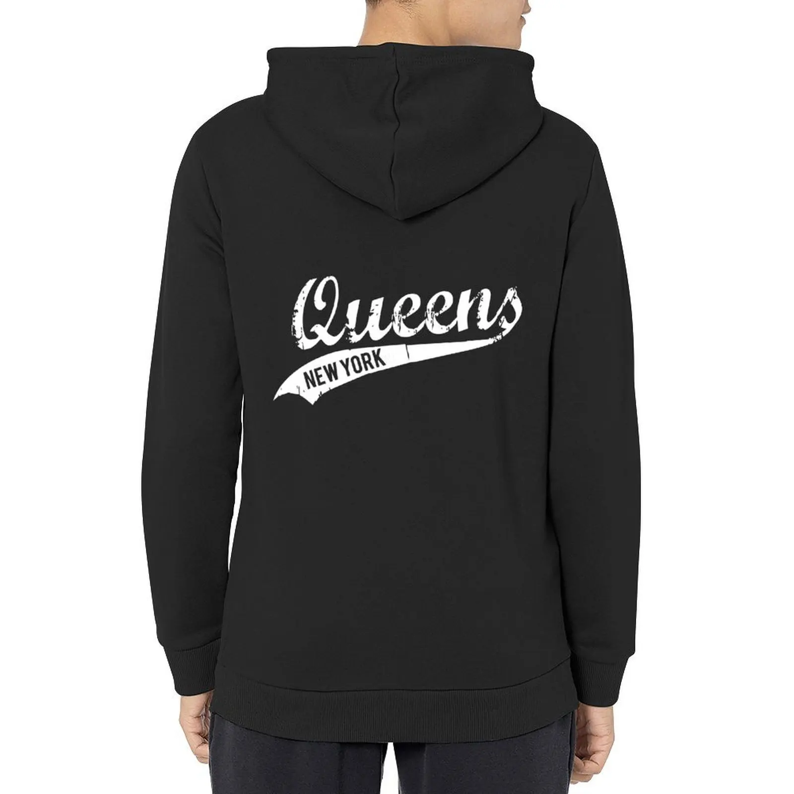 

Queens New York Distressed Typographic Letter Design Hoodie autumn winter clothes blouse oversized hoodie
