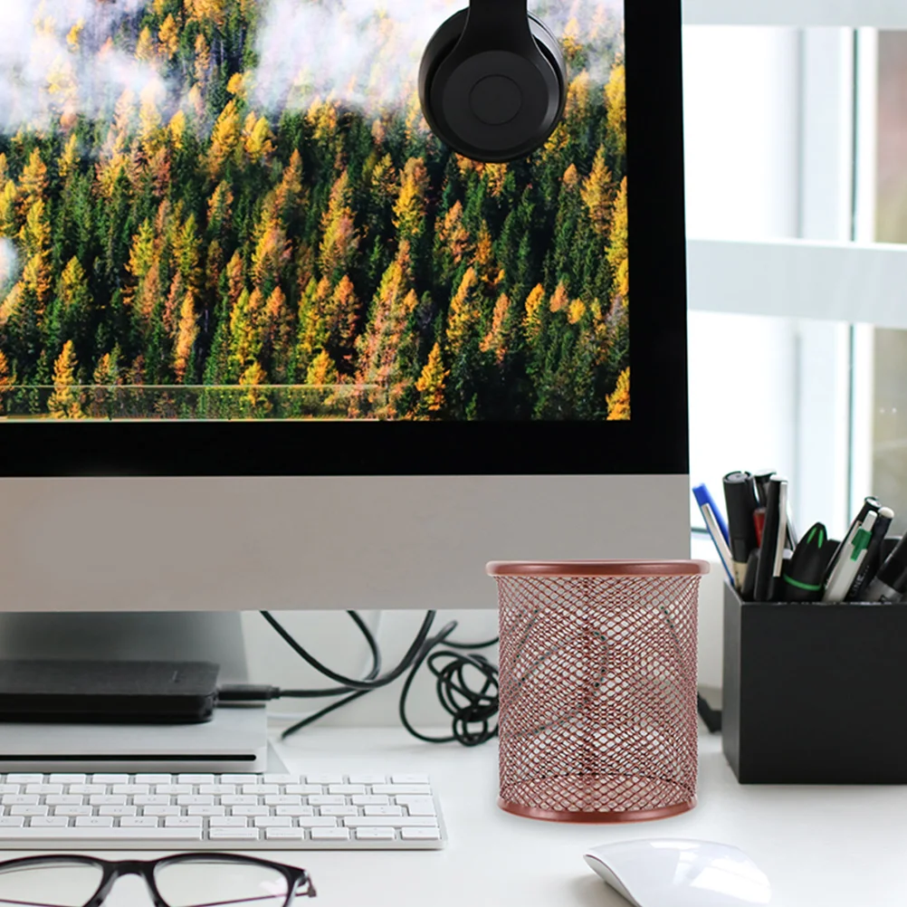 

2pcs Pen Holder For Desk, Mesh Pencil Cup Holder Office Stationery Organizer Desktop Storage Bucket Large Metal Makeup Brush