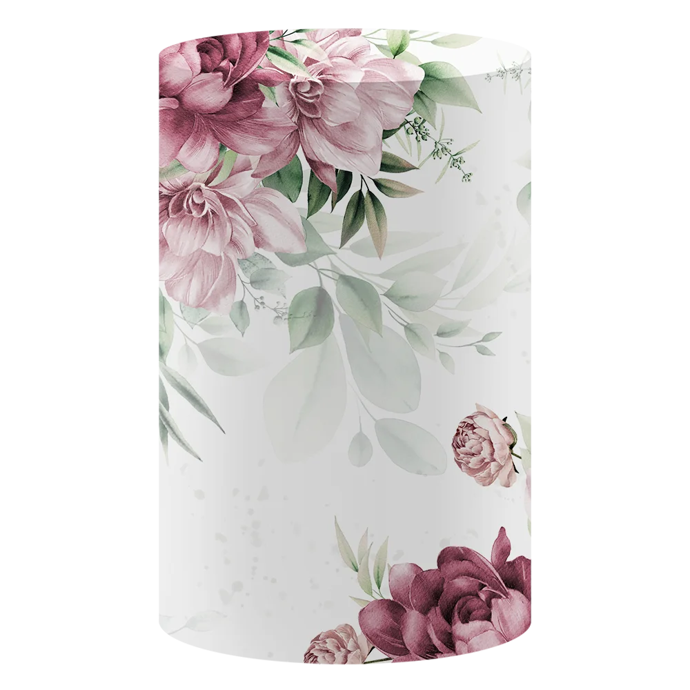 Flower Print Cylinder Covers for Wedding, Baby Shower,  Birthday Party Decoration, Plinth  Cover with Elastic Band