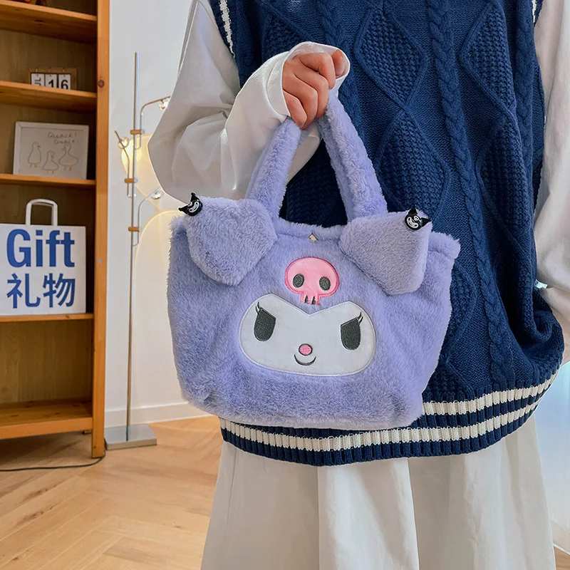 Sanrio Cartoons Plush Handbag Hello Kitty Melody Kulomi Portable Small Shoulder Bags Cute Girls Stuffed Messenger Bag Gifts