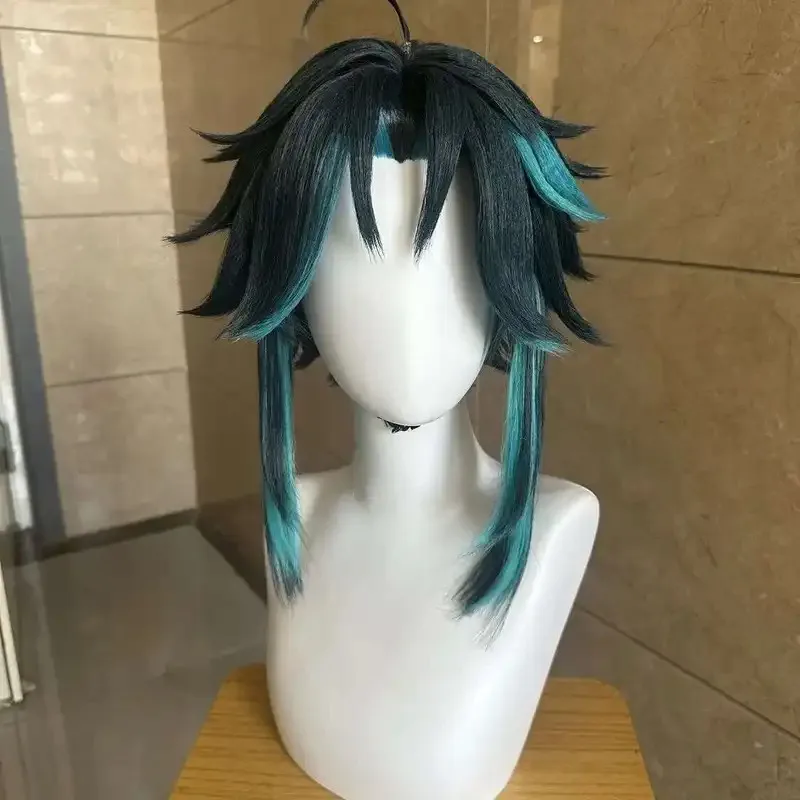 Parrucca DY20Styled Xiao Genshin Impact Parrucca corta verde scuro Parrucca personalizzata in maglia interna rosa di seta ad alta temperatura Festa di Halloween per