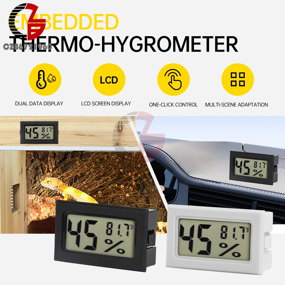 Mini LCD Digital Thermometer Hygrometer Indoor Embedded Temperature Sensor Electronic Temperature and Humidity Meter Monitor