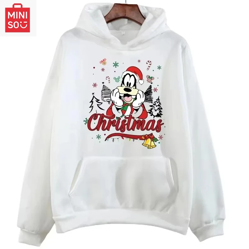 

MINISO милая толстовка без ремешка с Рождественским принтом Disney Mouse, Микки и Минни, модная мужская и женская повседневная уличная стильная толстовка с героями мультфильмов