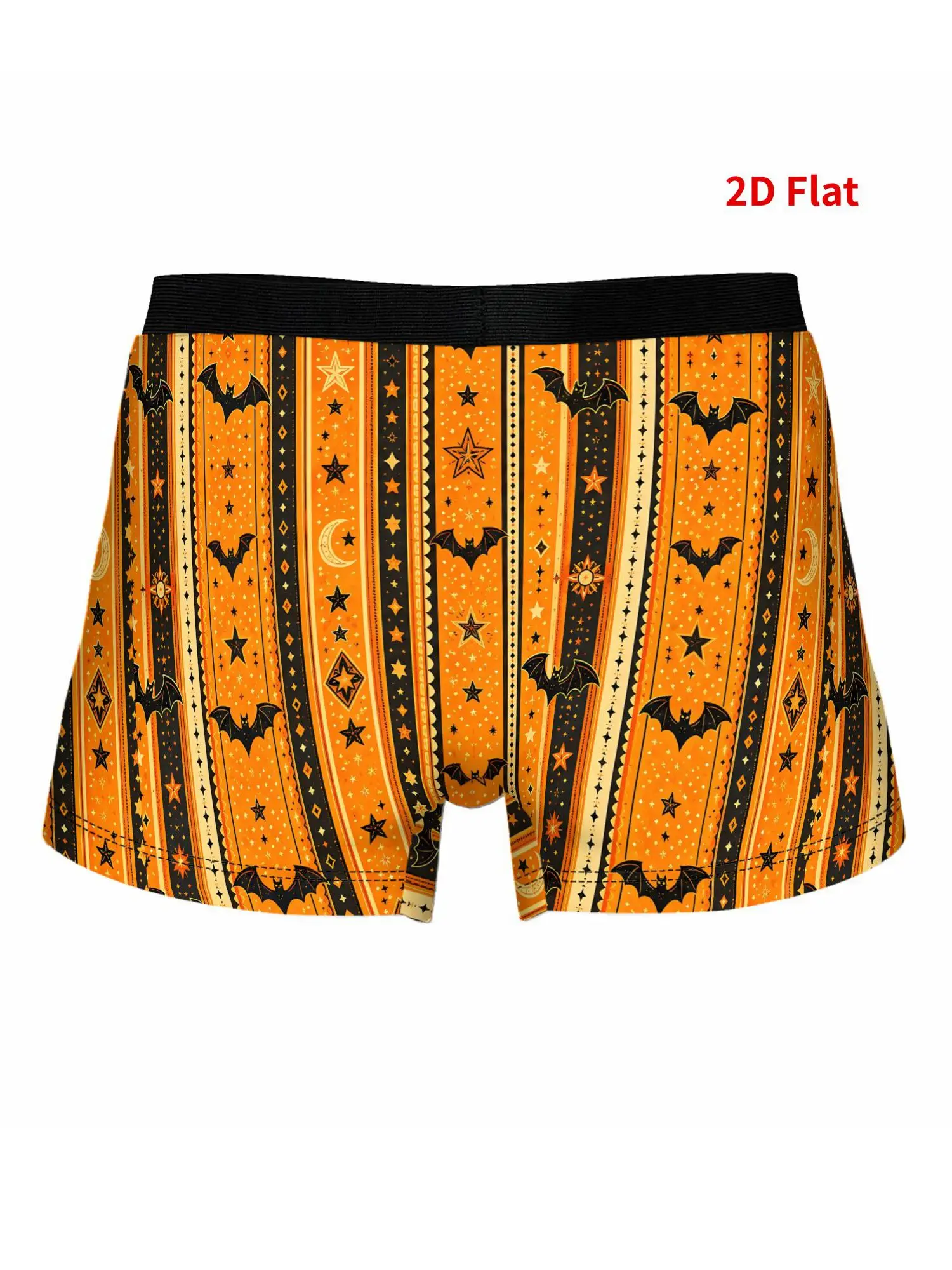 2D Print Design-Not Textured Halloween Bat Stripes Men's Novelty Underwear Funny Boxer Shorts for Casual & Formal Wear