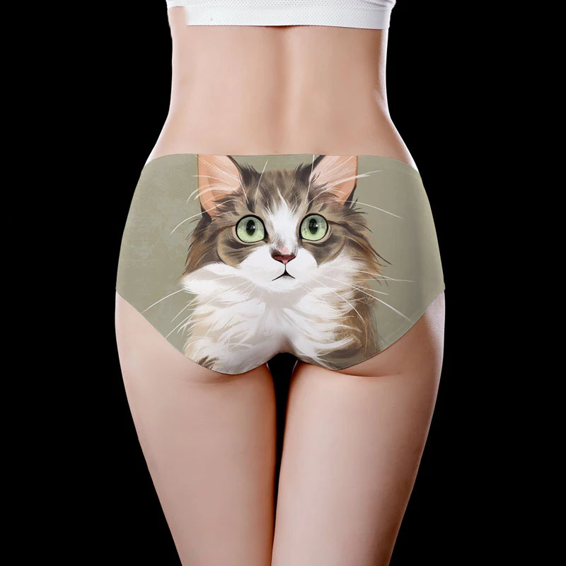 High-quality Panties Women Seamless Lingerie Tight Hip-lifting Briefs Breathable Intimates Cute Cat Print Young Girls Underwear