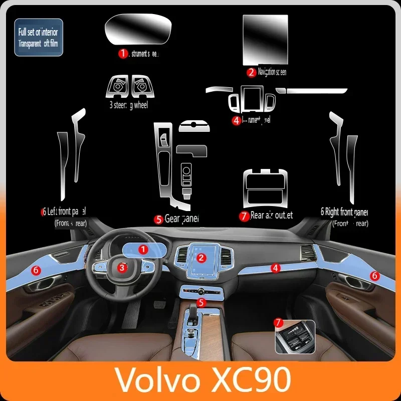 

Tpu Transparent Film for Volvo 2022-2024 XC90 Car Interior Sticker Center Console Dashboard Screen Protection Film Accessories