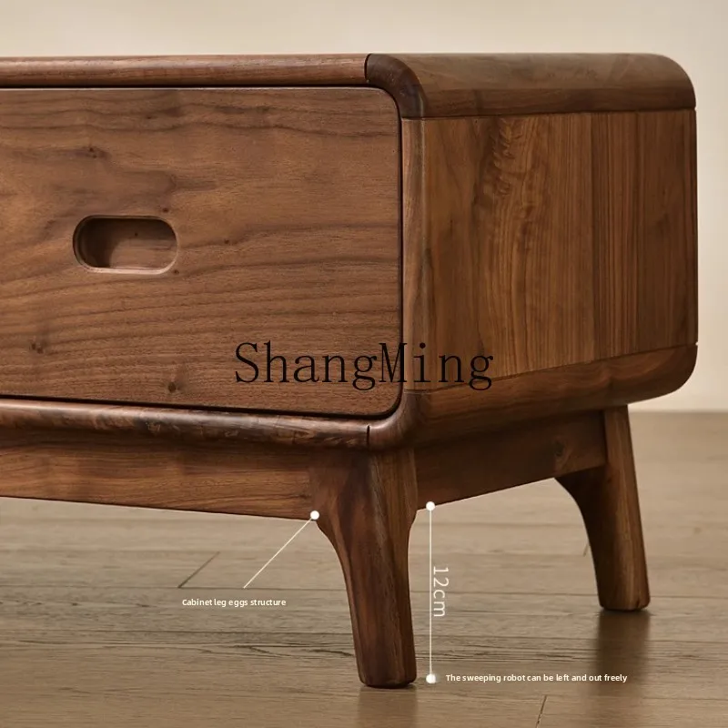 LXY black walnut solid wood TV cabinet coffee table combination simple living room drawer video cabinet