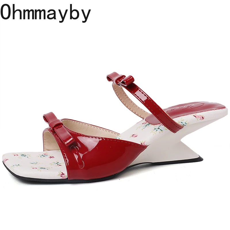 Women's Summer Wedge Heel Slippers - Open Toe Bow Slides