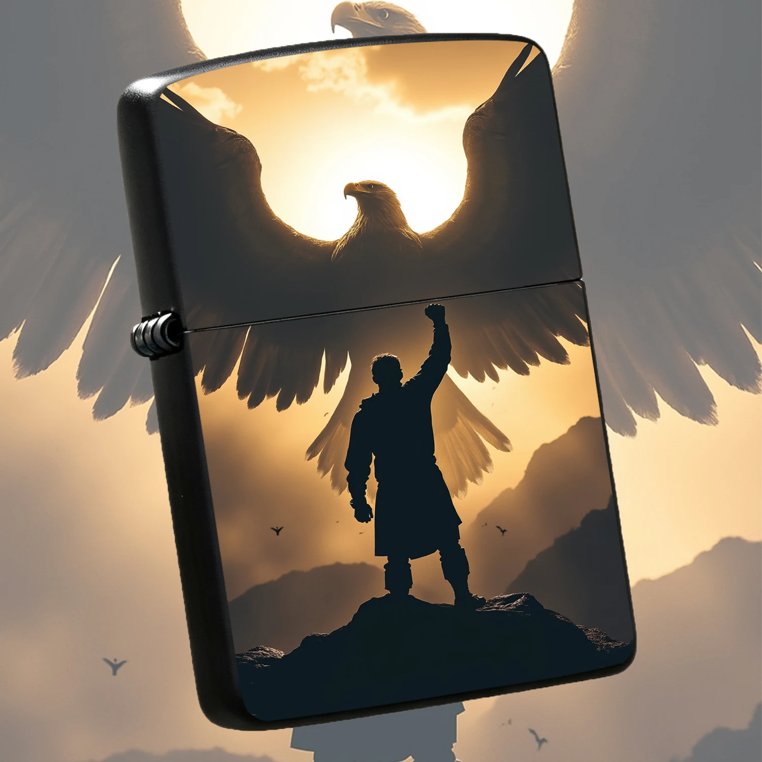 Golden Hour Eagle Silhouette Lighter, Majestic Giant Backlit Sunset Design, Stylish Portable Accessory For Outdoor Hiking Travel, Unique Artistic Desktop Decor, Thoughtful Gifting Choice For All Occasions, Exquisite Collectible Piece For Da