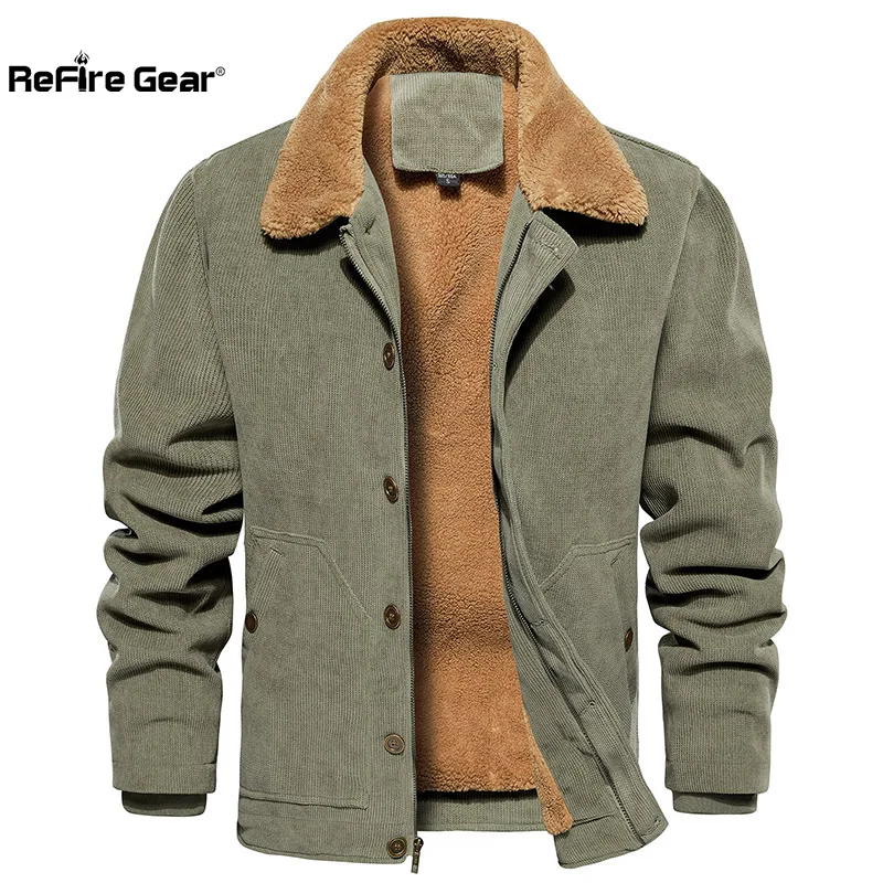 Men's Winter Corduroy Jacket Casual Sherpa Trucker Coat  Warm Fleece Lined Work Jacket