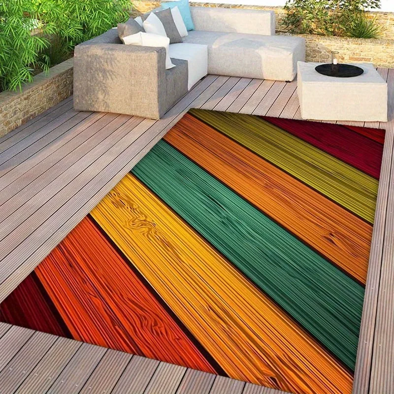 

1 шт. коврик с принтом из полиэстера и деревянной доски с нескользящей резиновой подложкой - большой коврик для дома и улицы для декора гостиной, спальни, патио