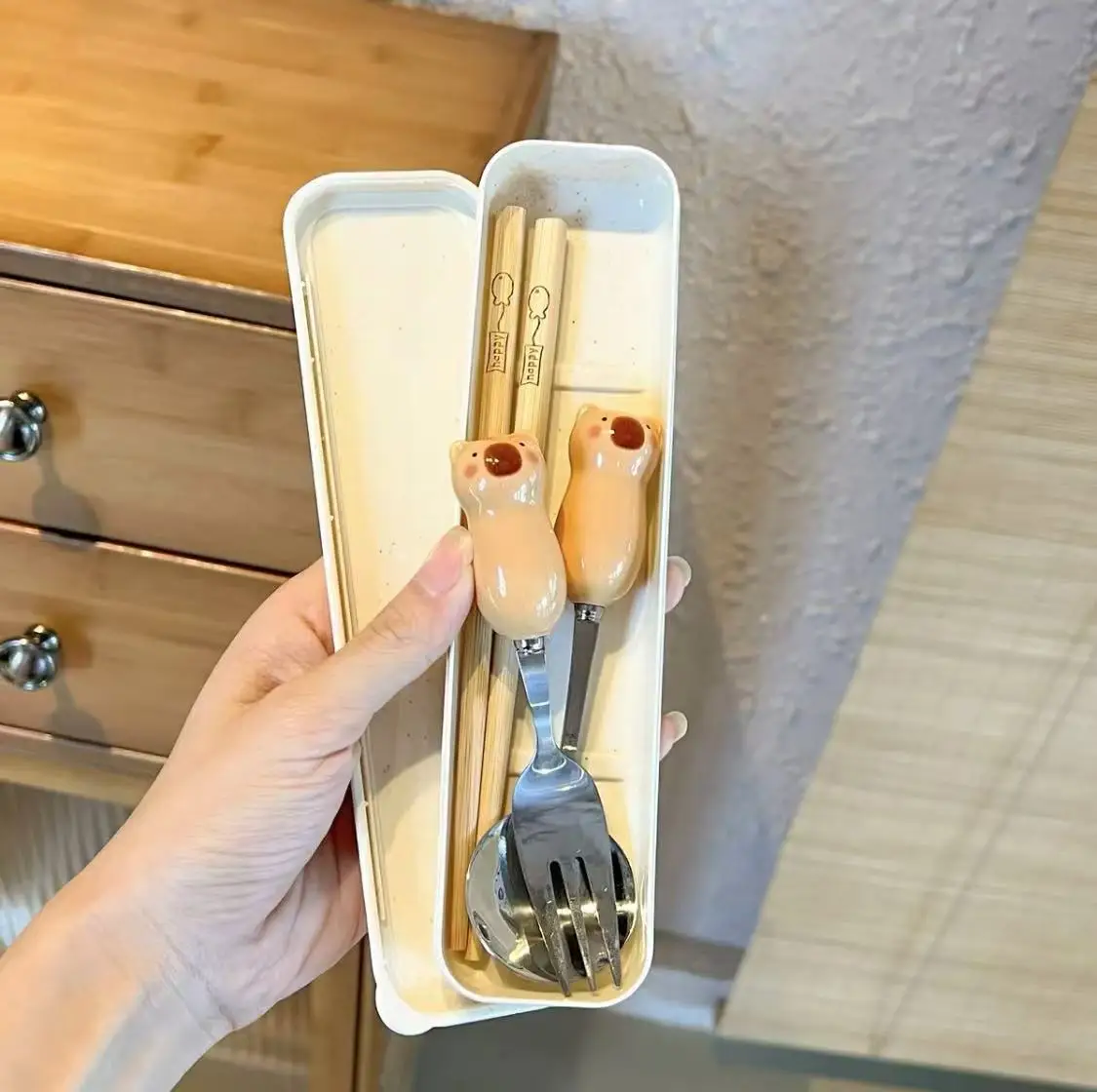 

Jieyang tableware ins ceramic spoon creative stainless steel tableware spoon fork students children convenient out tableware