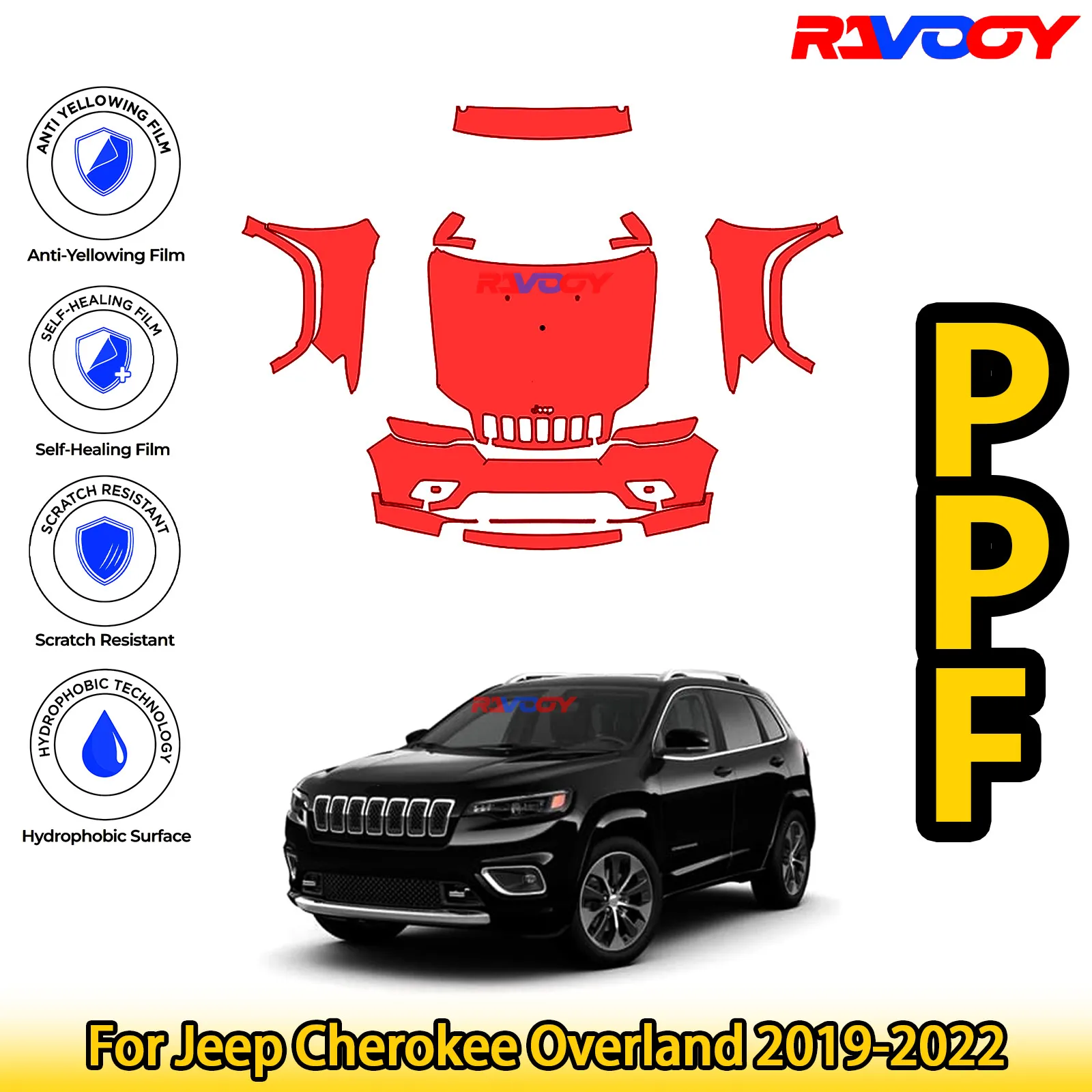 

For Jeep Cherokee Overland 2019-2022 Glossy Matte Black Precut front PPF Kit Paint Protection Film